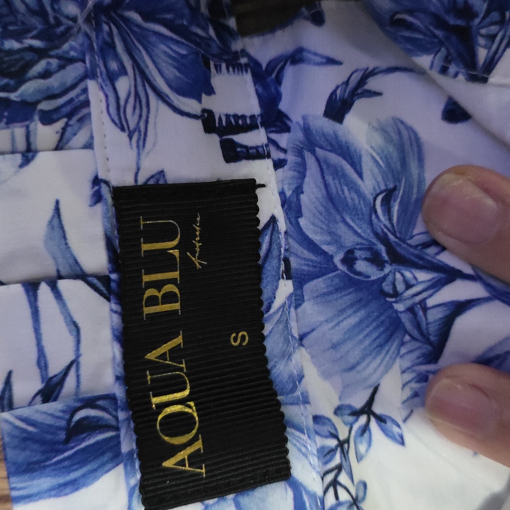 Aqua Blu Blue and White Floral Halter Button-Front Top, Original Price 129 - Picture 6 of 7